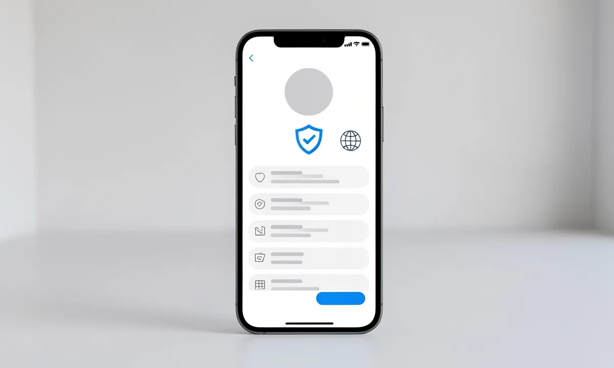 示意图：手机上的账号页面，有一个盾牌图标和一个地球图标